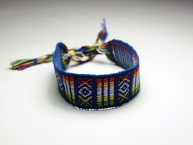 Blue Thread Friendship Bracelet with Red, Green and White Details