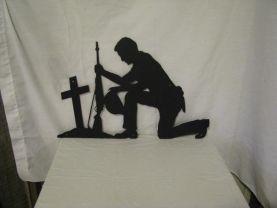 Soldier Praying Hat in Hand Metal Wall Art Silhouette