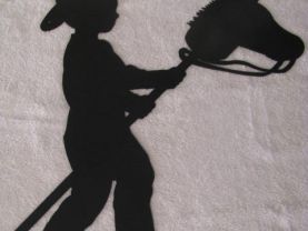 Boy on Stick Pony Western Metal Wall Art Silhouette