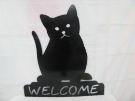 Cat 004 Welcome Metal Wall Art Silhouette