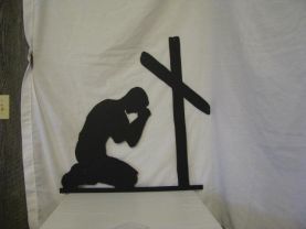 Man Praying at Cross Metal Wall Art Silhouette