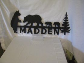 Custom Metal Sign Bear Family and Trees Wall Art Wildlife Silhouette