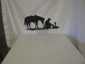 Praying Cowboy with Horse Small Metal Western Wall Art Silhouette