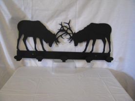 Fighting Elk Coat Rack Metal Wildlife Wall Art  Silhouette