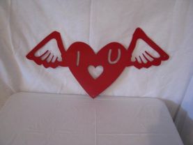 Valentine  Heart on Wings 002 Metal Wall Art  Silhouette Red
