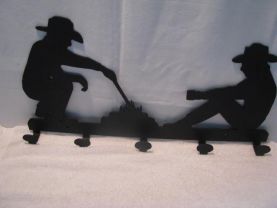 Cowboys at the Campfire Coat Rack Metal Silhouette Western Wall Art