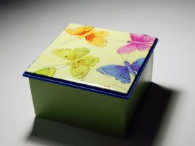 Decorative Green and Blue Wooden Box with Butterflies Design