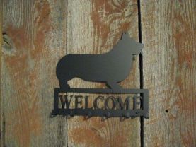 Corgi Welcome with Key Holder Metal Dog Wall Art Silhouette