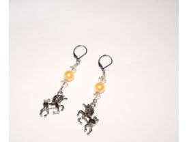 Handmade unicorn earrings, off-white Swarovski crystal bicones, ivory pearl and unicorn charm