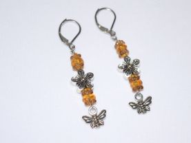 Handmade honey bee earrings with Czech glass and metal flower beads