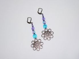 Flower earrings: Czech crystals in aqua & lavender top gunmetal glower charm
