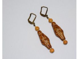 Dark ivory goddess earrings with Czech glass goddess and wood beads