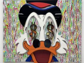 Modern wood kinetic sculpture wall 3D art Scrooge Mcduck GOLD eyes Frame 3D picture Custom Pop Art with frame