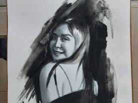 Portrait with charcoal and pastels on paper
