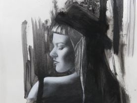 Portrait drawing with charcoal and pastel