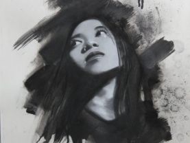 Portrait drawing with acetone and charcoal