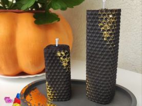 Set on a stand, beeswax candles