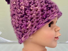 Little Cutie Pinkie-Purple Pie Pom-Pom Handmade Crochet Toddler Hat for Maximum Adorability