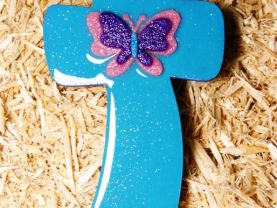 Handmade Blue (turquoise) Wooden Cross with Butterfly