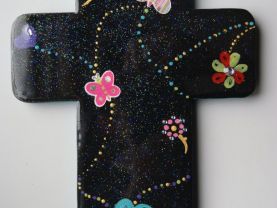 Handmade Black Base Wooden Cross, Cool Patterns and Colors