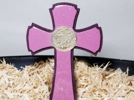 Handmade Purple Small Wooden Cross, Polyester finish and Artistic Resin