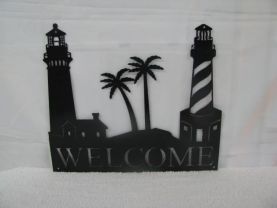 Lighthouse Welcome Metal Wall Art Silhouette