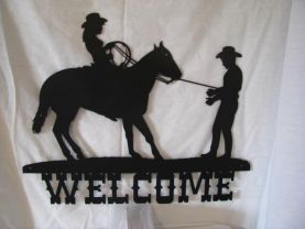 Cowgirl and Cowboy Welcome Western Wall Art Metal Silhouette