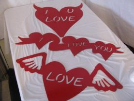 Valentine  Heart (Set of 3) Naughty,Wings,3 on a Ribbon Metal Wall Art Silhouette Red