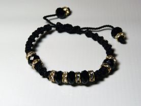 Black with Golden Pewter and Swarovski Crystals Thread Bracelet