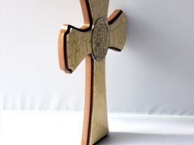 Vintage Looking Wooden Cross with Virgin Mary