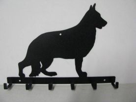 German Shepherd 007 Silhouette Key/Leash Holder Metal Wall Yard Art