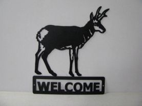 Antelope Standing Welcome Sign Metal Wildlife Silhouette