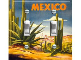 MEXICO CACTUS Vintage Travel Poster Switch Plate  (double)