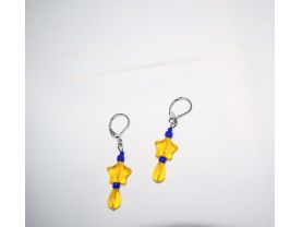 Handmade yellow star earrings, sparkling glass and seed beads