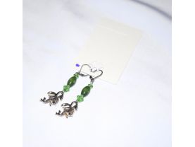 Handmade dragon earrings, dragon charm, vintage green wood & glass crystals