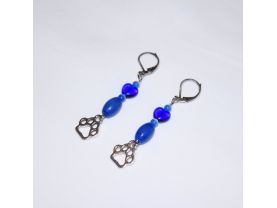 Handmade blue pawprint earrings, blue cat