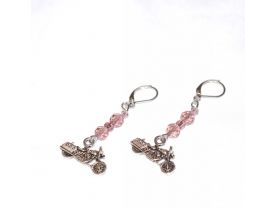 Handmade motorcycle earrings, sparkling purple crystal and seed beads, motorcycle charm