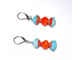 Handmade cyan and orange earrings, cyan blue and orage rolled paper beads