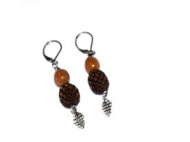 Handmade pinecone earrings, dark and light brown seeds, pinecone charm