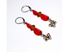 Handmade red crab earrings, vintage red wood, brown saucer beads, crab charm