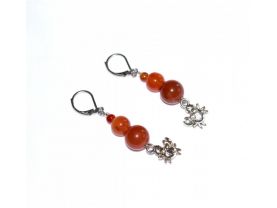 Handmade crab earrings, red agate beads, crab charm