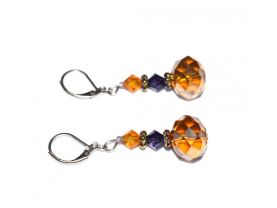 Handmade sparkling honey earrings, faceted honey and purple crystals, gold rainbow glass rondelles