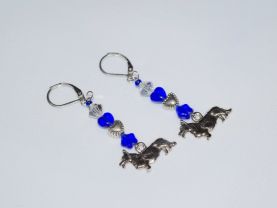 Corgi earrings with Czech crystal and blue pressed glass heart & star beads