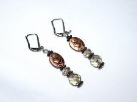Copper flower earrings with antiqued copper flower beads accented by Czech crystals and gunmetal flower roindelles