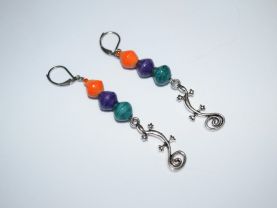 Gecko earrings with rolled paper beads