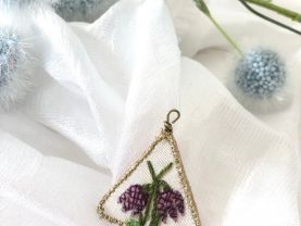 Handmade flower pendant | Spring Jewelry | Embroidery jewelry | Checkerboard flowers