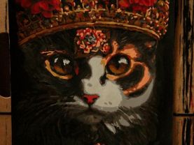 Portrait Poster Acrylic Cat in Crown (3), handmade