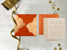 Orange Shimmery Floral Themed - Screen Printed Wedding Card