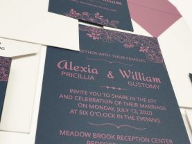 Matte Floral Themed - Screen Printed Wedding Invitation: Bloom